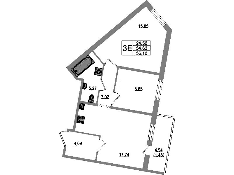 2-комнатная квартира 56.1 м², 1/12 эт., ЖК «UP! Квартал Воронцовский»